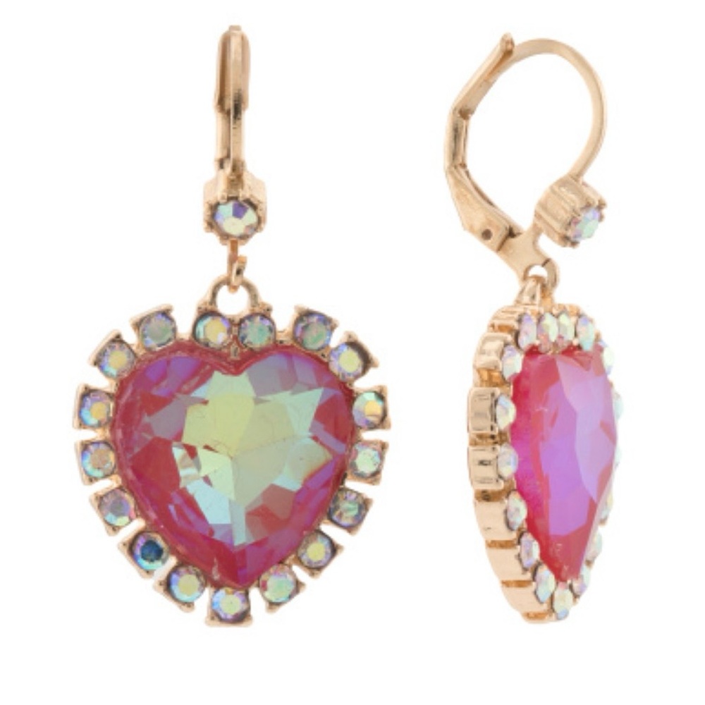 Betsey Johnson NWT Valentines Crystal Halo Heart Earrings - Picture 3 of 3